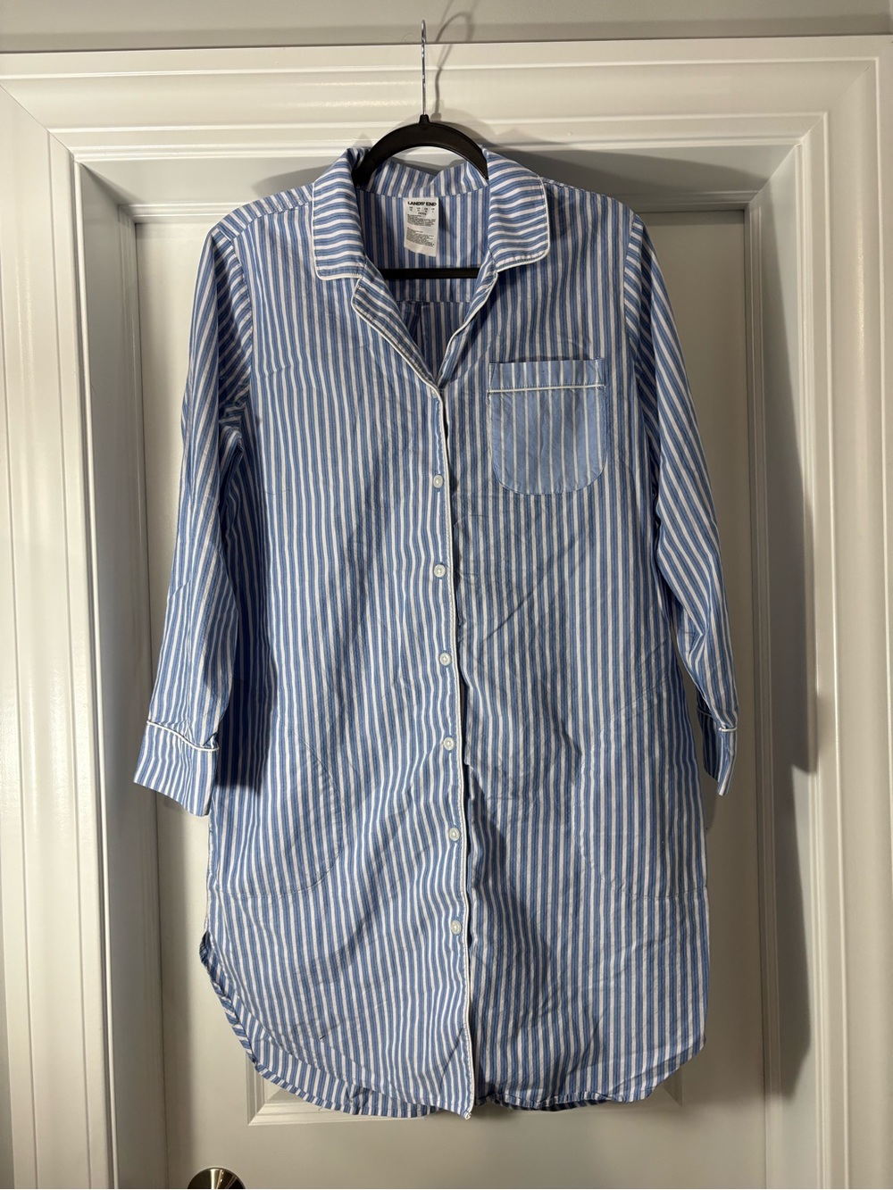 Lands End Classic Blue Stripe Womens Button-Down Dress